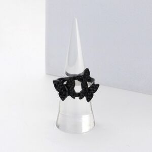 Black Butterfly Ring Triple Rhinestones Crystal Cute Finger Statement Accessory